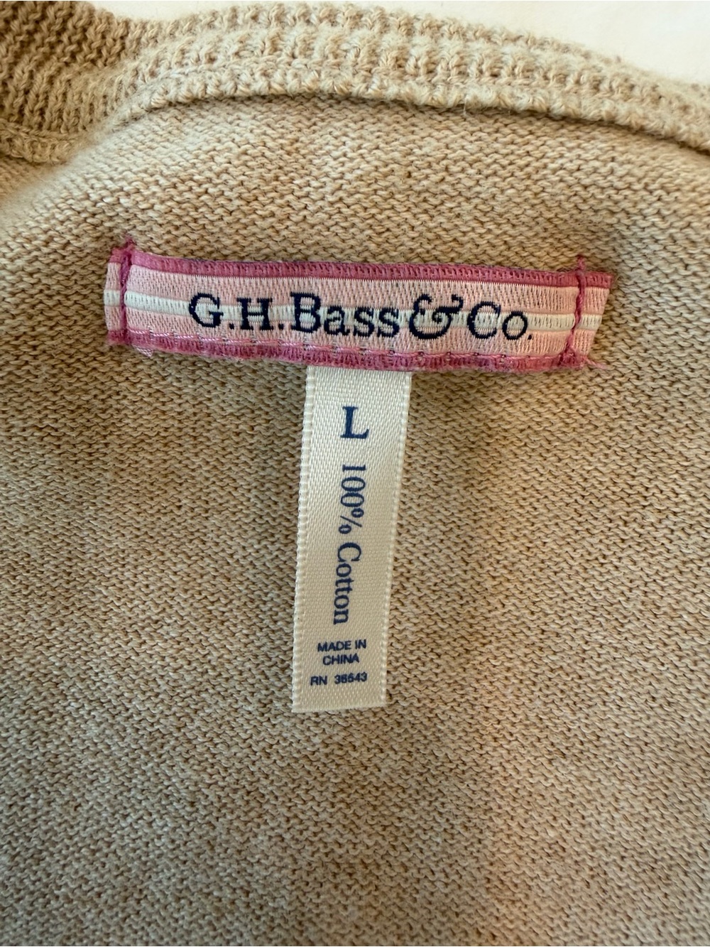 Vintage Y2K G.H. Bass Argyle Cardigan L 100% Cotton Pink Tan Preppy Sweater - Picture 5 of 7